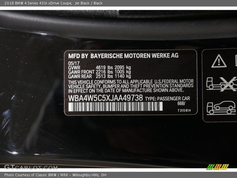 Jet Black / Black 2018 BMW 4 Series 430i xDrive Coupe