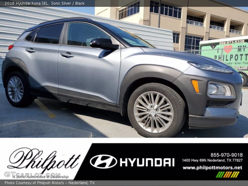 Sonic Silver / Black 2018 Hyundai Kona SEL