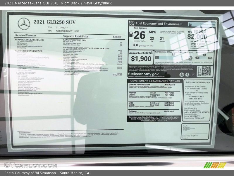  2021 GLB 250 Window Sticker