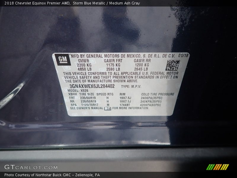 Storm Blue Metallic / Medium Ash Gray 2018 Chevrolet Equinox Premier AWD