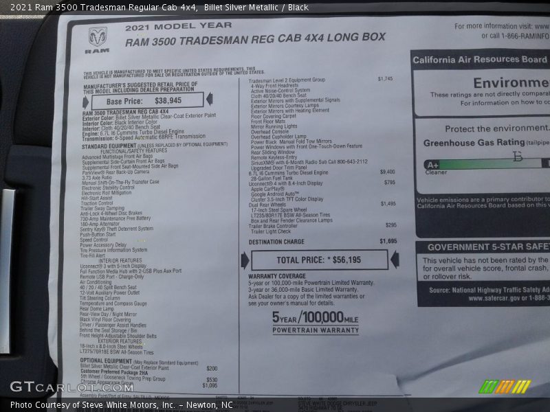 Billet Silver Metallic / Black 2021 Ram 3500 Tradesman Regular Cab 4x4