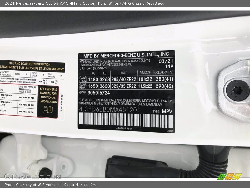 2021 GLE 53 AMG 4Matic Coupe Polar White Color Code 149
