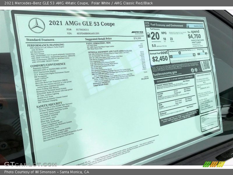  2021 GLE 53 AMG 4Matic Coupe Window Sticker