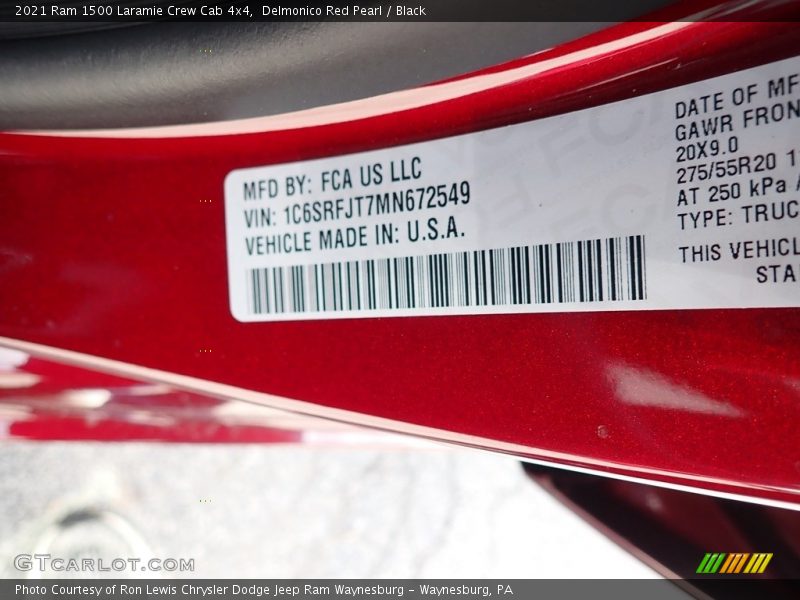 Delmonico Red Pearl / Black 2021 Ram 1500 Laramie Crew Cab 4x4
