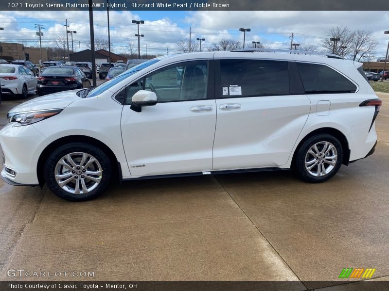 Blizzard White Pearl / Noble Brown 2021 Toyota Sienna Platinum AWD Hybrid