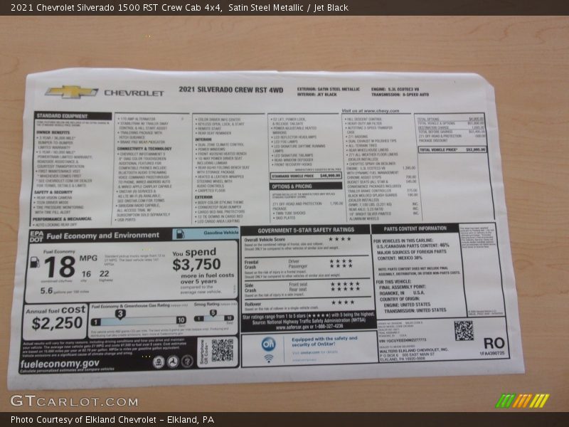 Satin Steel Metallic / Jet Black 2021 Chevrolet Silverado 1500 RST Crew Cab 4x4