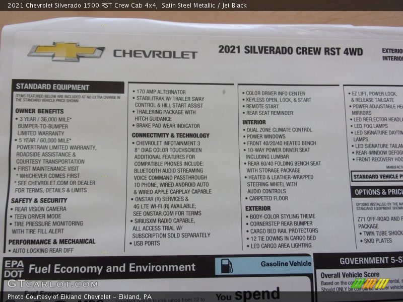 Satin Steel Metallic / Jet Black 2021 Chevrolet Silverado 1500 RST Crew Cab 4x4