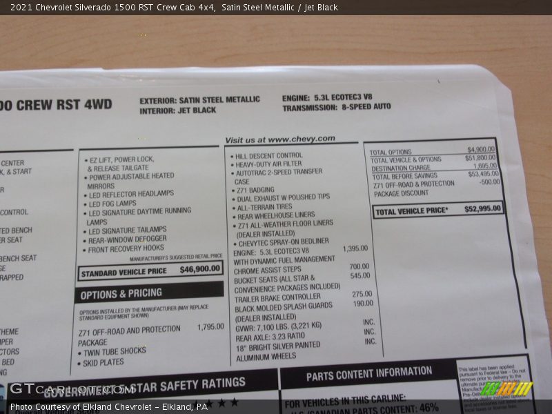 Satin Steel Metallic / Jet Black 2021 Chevrolet Silverado 1500 RST Crew Cab 4x4