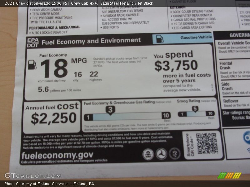 Satin Steel Metallic / Jet Black 2021 Chevrolet Silverado 1500 RST Crew Cab 4x4