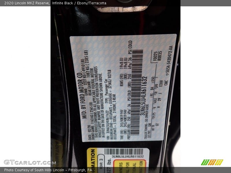 2020 MKZ Reserve Infinite Black Color Code UM