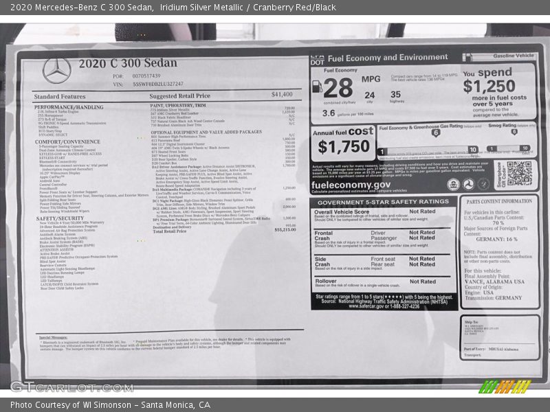 Iridium Silver Metallic / Cranberry Red/Black 2020 Mercedes-Benz C 300 Sedan