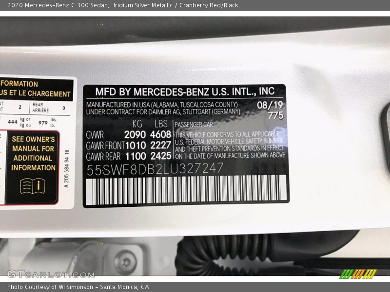 Iridium Silver Metallic / Cranberry Red/Black 2020 Mercedes-Benz C 300 Sedan