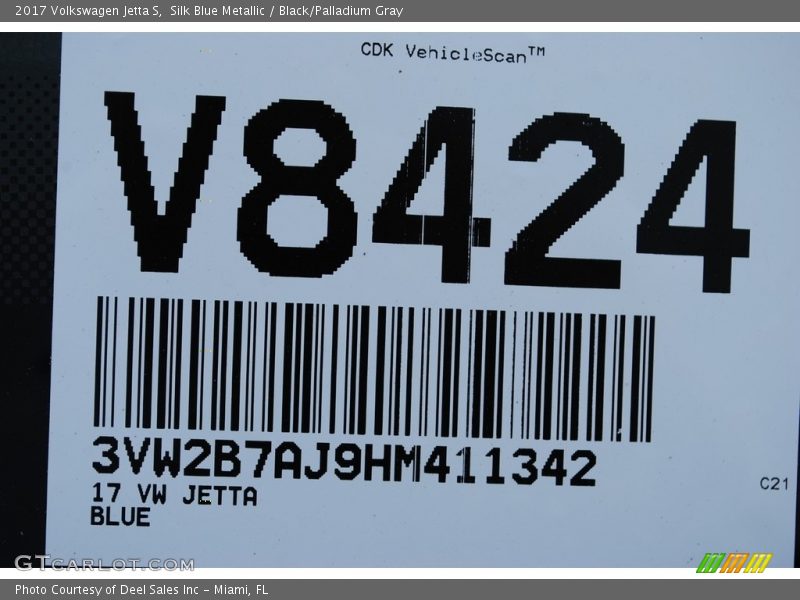 Silk Blue Metallic / Black/Palladium Gray 2017 Volkswagen Jetta S
