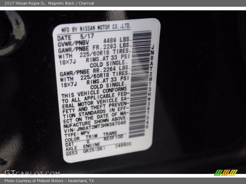 2017 Rogue SL Magnetic Black Color Code G41