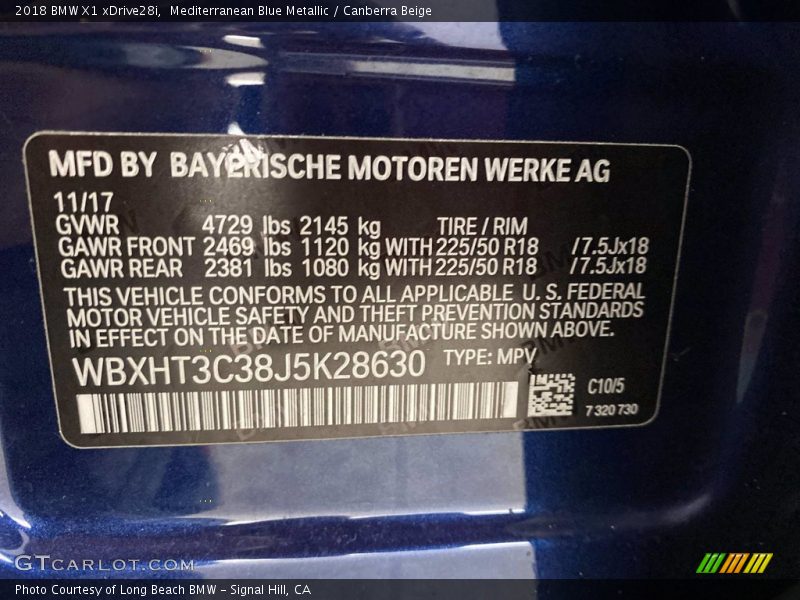 Mediterranean Blue Metallic / Canberra Beige 2018 BMW X1 xDrive28i