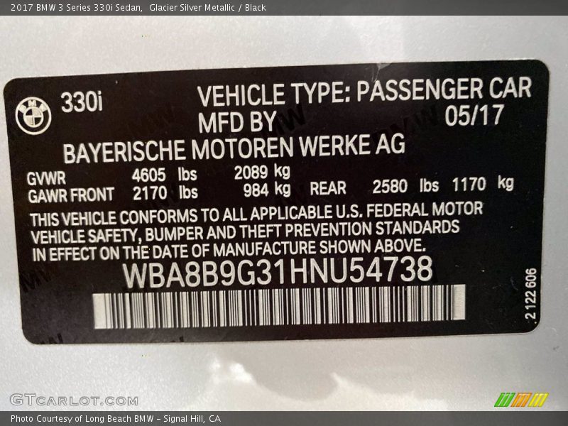 Glacier Silver Metallic / Black 2017 BMW 3 Series 330i Sedan