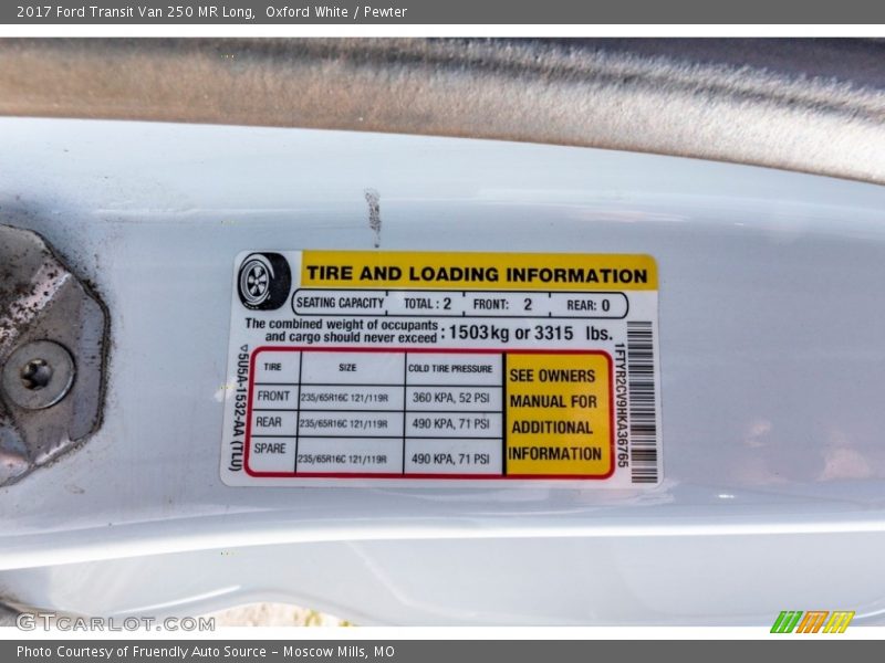 Oxford White / Pewter 2017 Ford Transit Van 250 MR Long