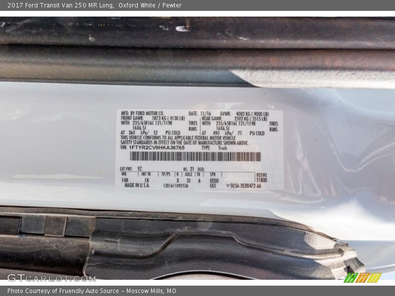 Oxford White / Pewter 2017 Ford Transit Van 250 MR Long