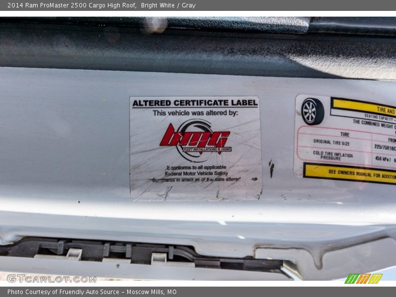 Bright White / Gray 2014 Ram ProMaster 2500 Cargo High Roof