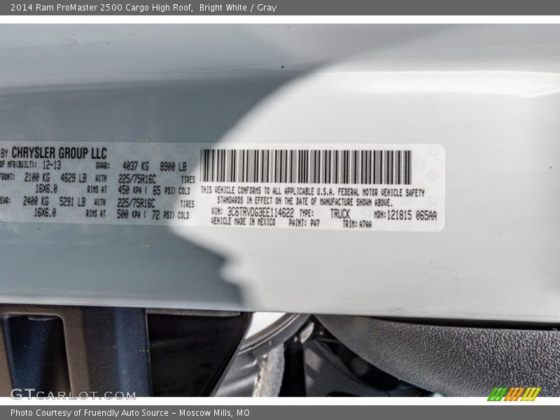 Bright White / Gray 2014 Ram ProMaster 2500 Cargo High Roof