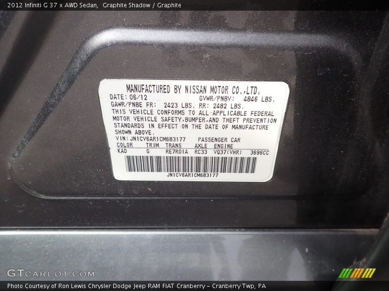 Graphite Shadow / Graphite 2012 Infiniti G 37 x AWD Sedan