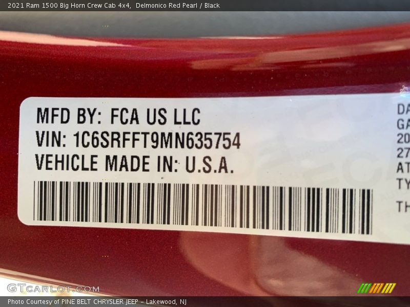 Delmonico Red Pearl / Black 2021 Ram 1500 Big Horn Crew Cab 4x4