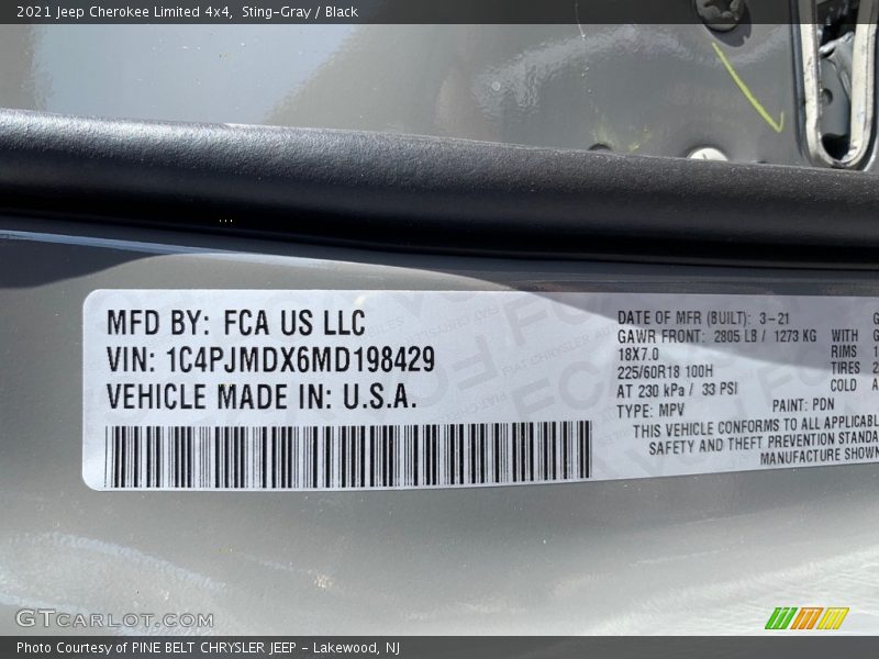Sting-Gray / Black 2021 Jeep Cherokee Limited 4x4
