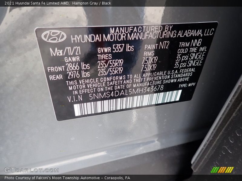 Hampton Gray / Black 2021 Hyundai Santa Fe Limited AWD