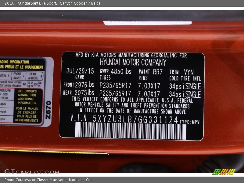 Canyon Copper / Beige 2016 Hyundai Santa Fe Sport