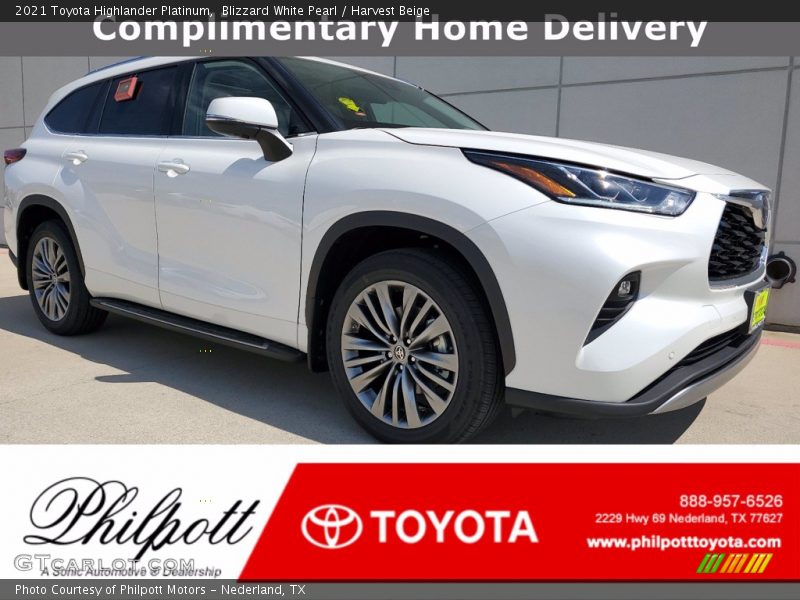 Blizzard White Pearl / Harvest Beige 2021 Toyota Highlander Platinum