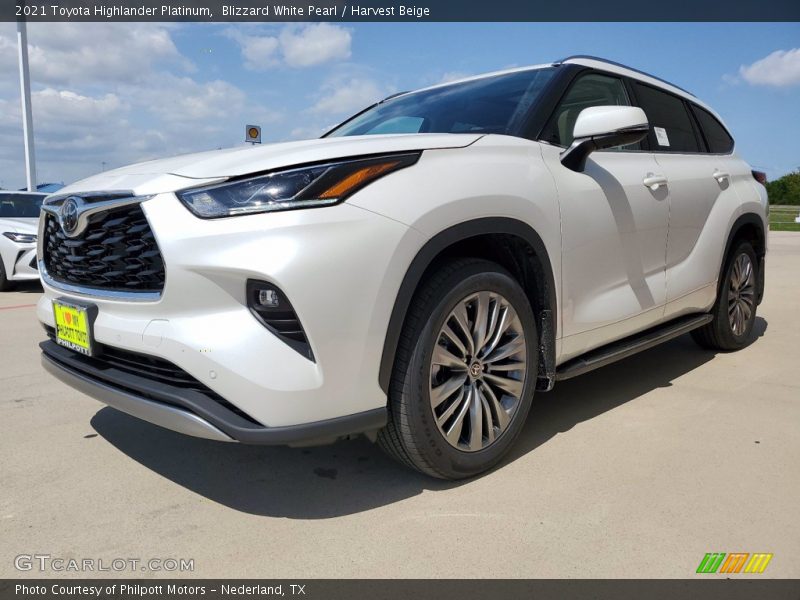 Blizzard White Pearl / Harvest Beige 2021 Toyota Highlander Platinum