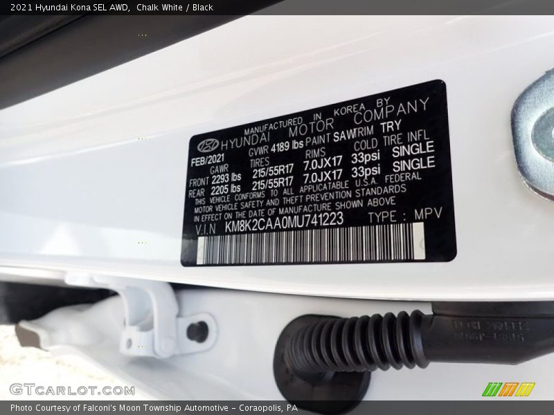 Chalk White / Black 2021 Hyundai Kona SEL AWD