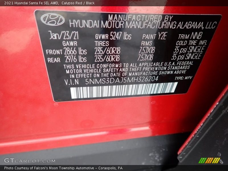 Calypso Red / Black 2021 Hyundai Santa Fe SEL AWD