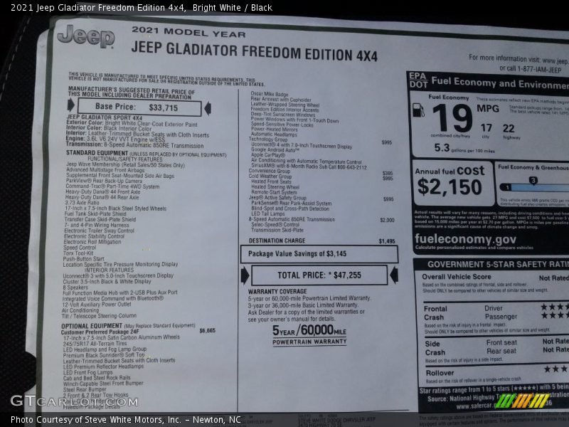  2021 Gladiator Freedom Edition 4x4 Window Sticker