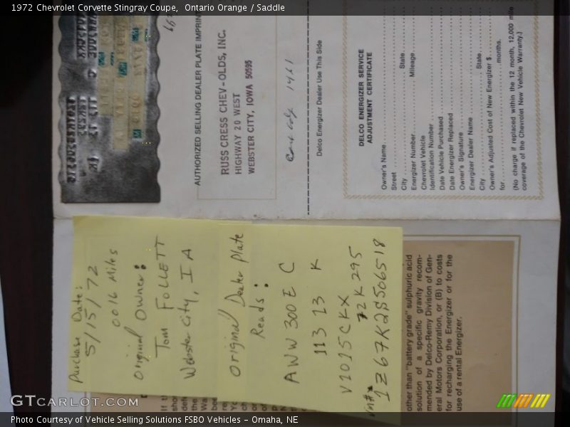 Ontario Orange / Saddle 1972 Chevrolet Corvette Stingray Coupe
