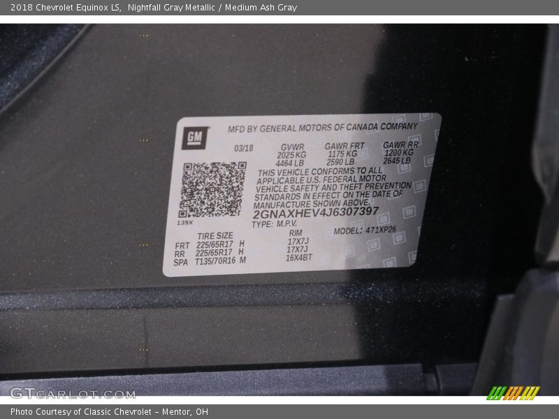 Nightfall Gray Metallic / Medium Ash Gray 2018 Chevrolet Equinox LS