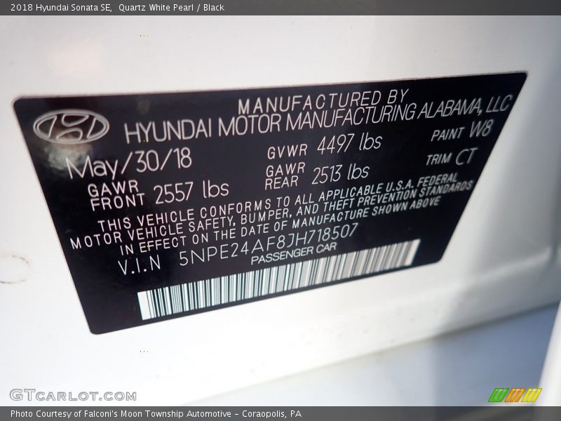 Quartz White Pearl / Black 2018 Hyundai Sonata SE
