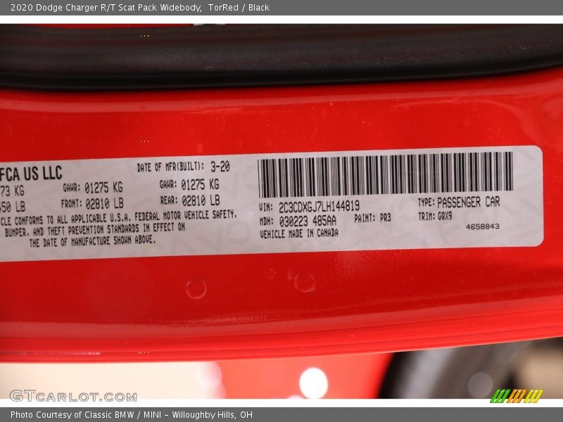 2020 Charger R/T Scat Pack Widebody TorRed Color Code PR3