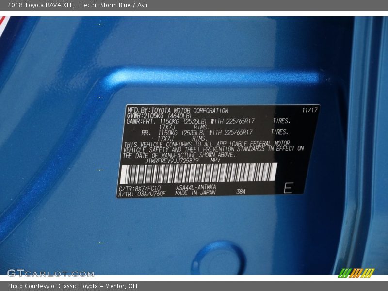 Electric Storm Blue / Ash 2018 Toyota RAV4 XLE