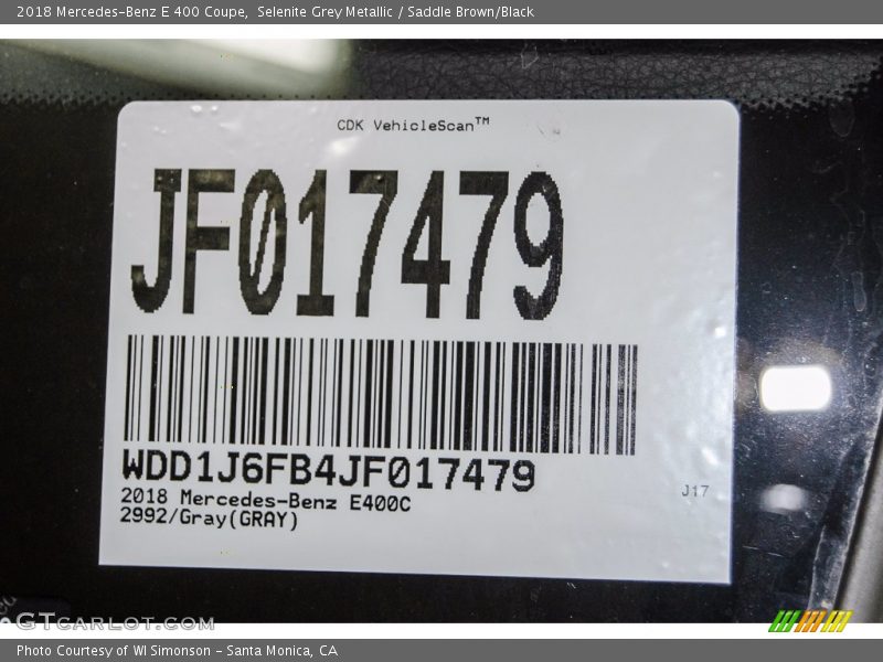 Selenite Grey Metallic / Saddle Brown/Black 2018 Mercedes-Benz E 400 Coupe