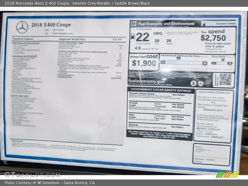  2018 E 400 Coupe Window Sticker