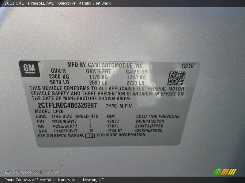 Quicksilver Metallic / Jet Black 2011 GMC Terrain SLE AWD