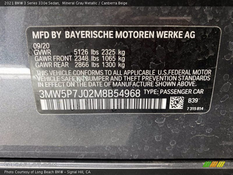 Mineral Gray Metallic / Canberra Beige 2021 BMW 3 Series 330e Sedan