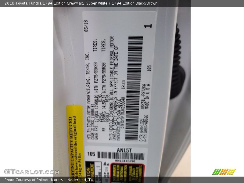 Super White / 1794 Edition Black/Brown 2018 Toyota Tundra 1794 Edition CrewMax