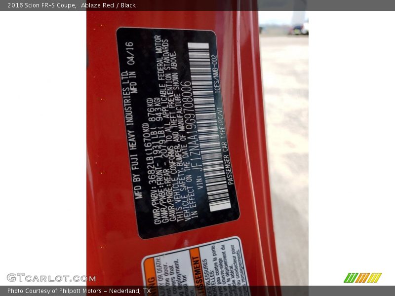 Ablaze Red / Black 2016 Scion FR-S Coupe