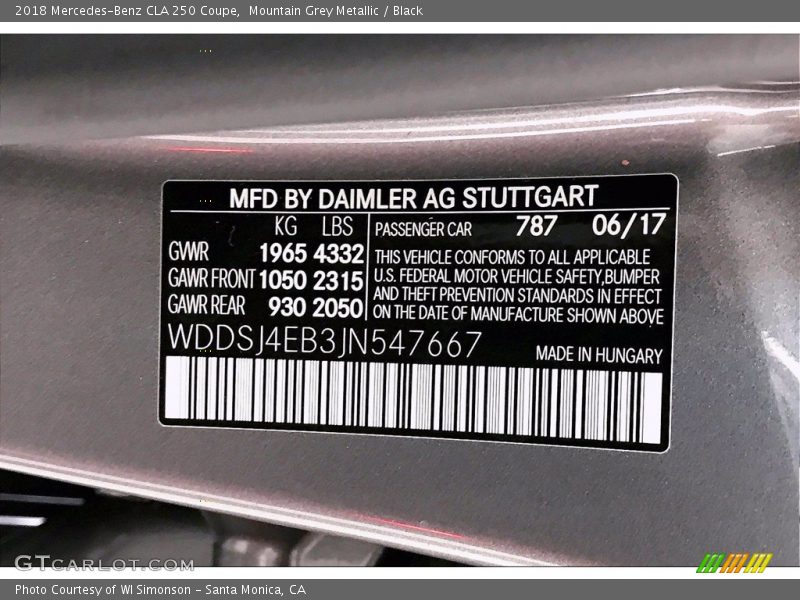 Mountain Grey Metallic / Black 2018 Mercedes-Benz CLA 250 Coupe