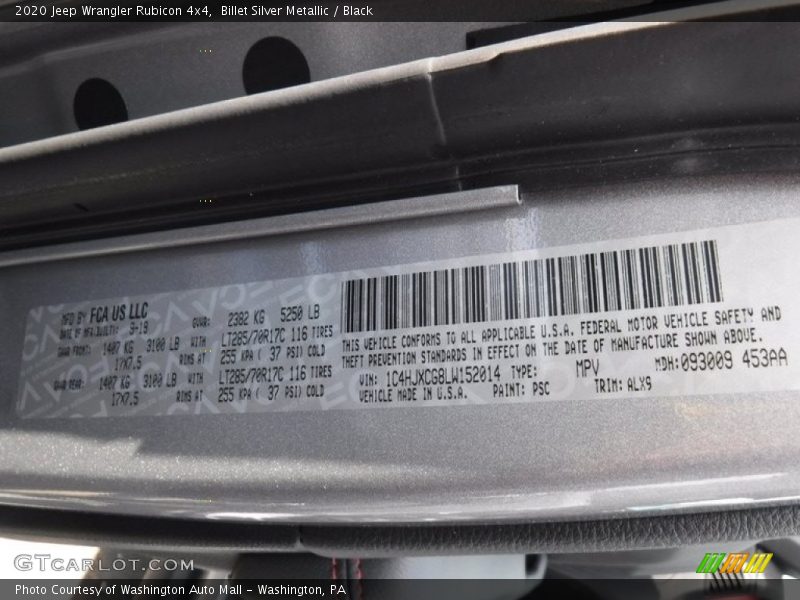Billet Silver Metallic / Black 2020 Jeep Wrangler Rubicon 4x4