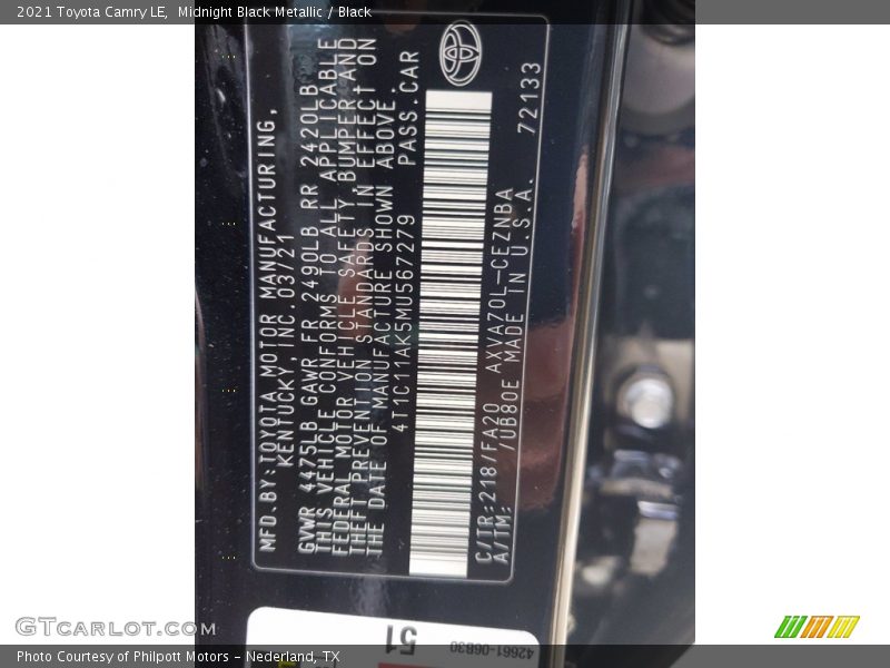 Midnight Black Metallic / Black 2021 Toyota Camry LE