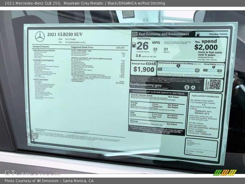 Mountain Grey Metallic / Black/DINAMICA w/Red Stitching 2021 Mercedes-Benz GLB 250