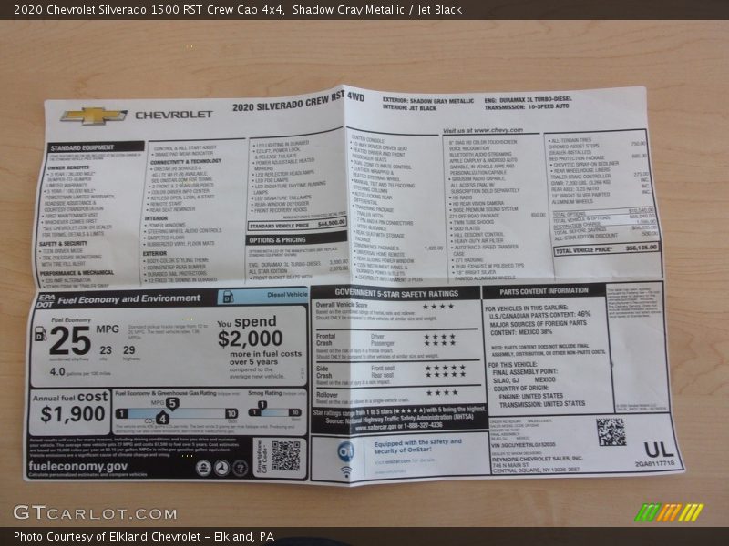 Shadow Gray Metallic / Jet Black 2020 Chevrolet Silverado 1500 RST Crew Cab 4x4